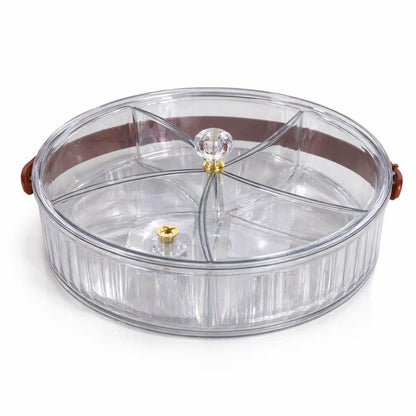 Acrylic Round Platter With 5 Division And Handle