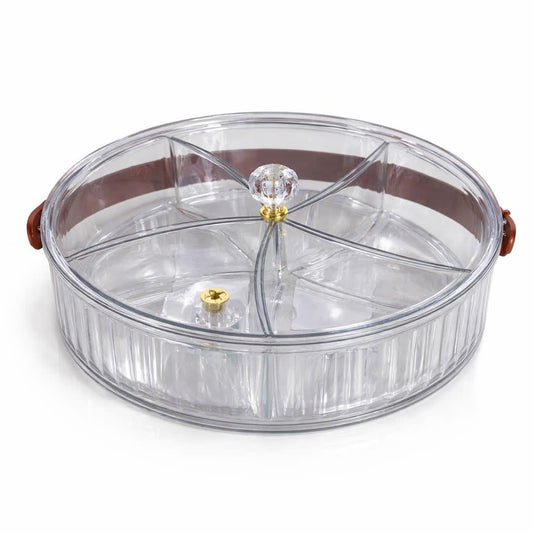 Acrylic Round Platter With 5 Division And Handle