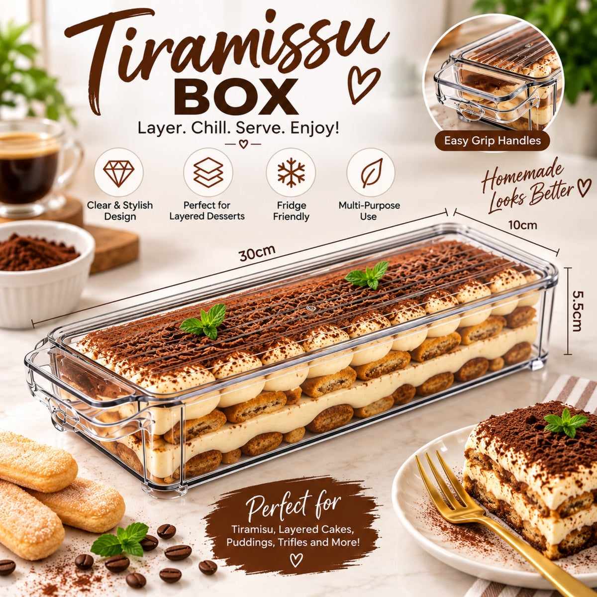 Acrylic Tiramisu Box – Clear Dessert Storage & Serving Container
