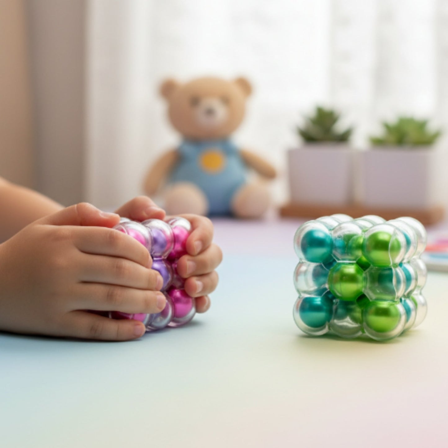 ASMR Square Cube Squishy with Hard Beads – Sensory Fidget Toy for Kids, Stress Relief & Relaxing Play
