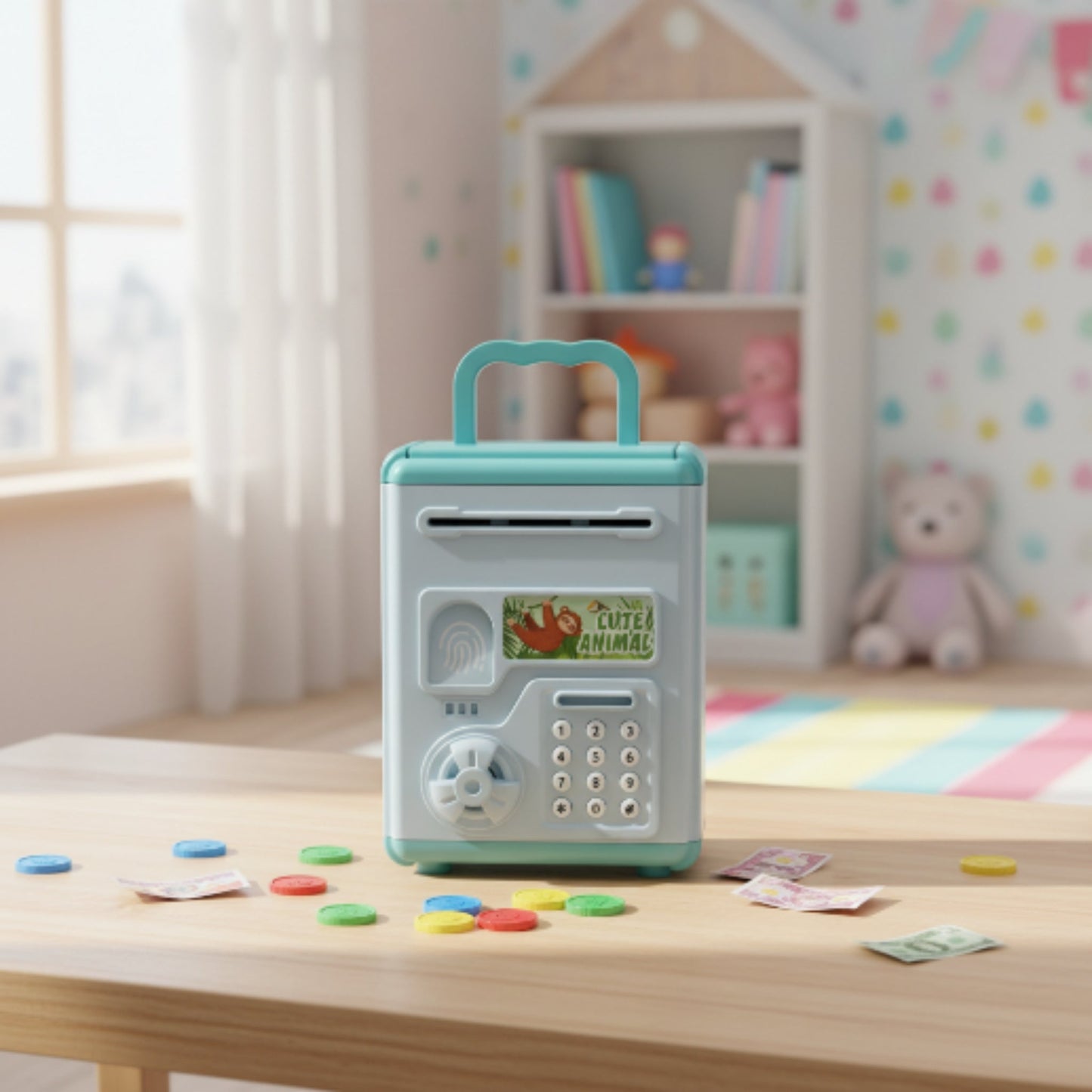 Automatic Money Scroll & Coin Bank for Kids – Blue Electronic Piggy Bank