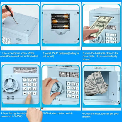 Automatic Money Scroll & Coin Bank for Kids – Blue Electronic Piggy Bank