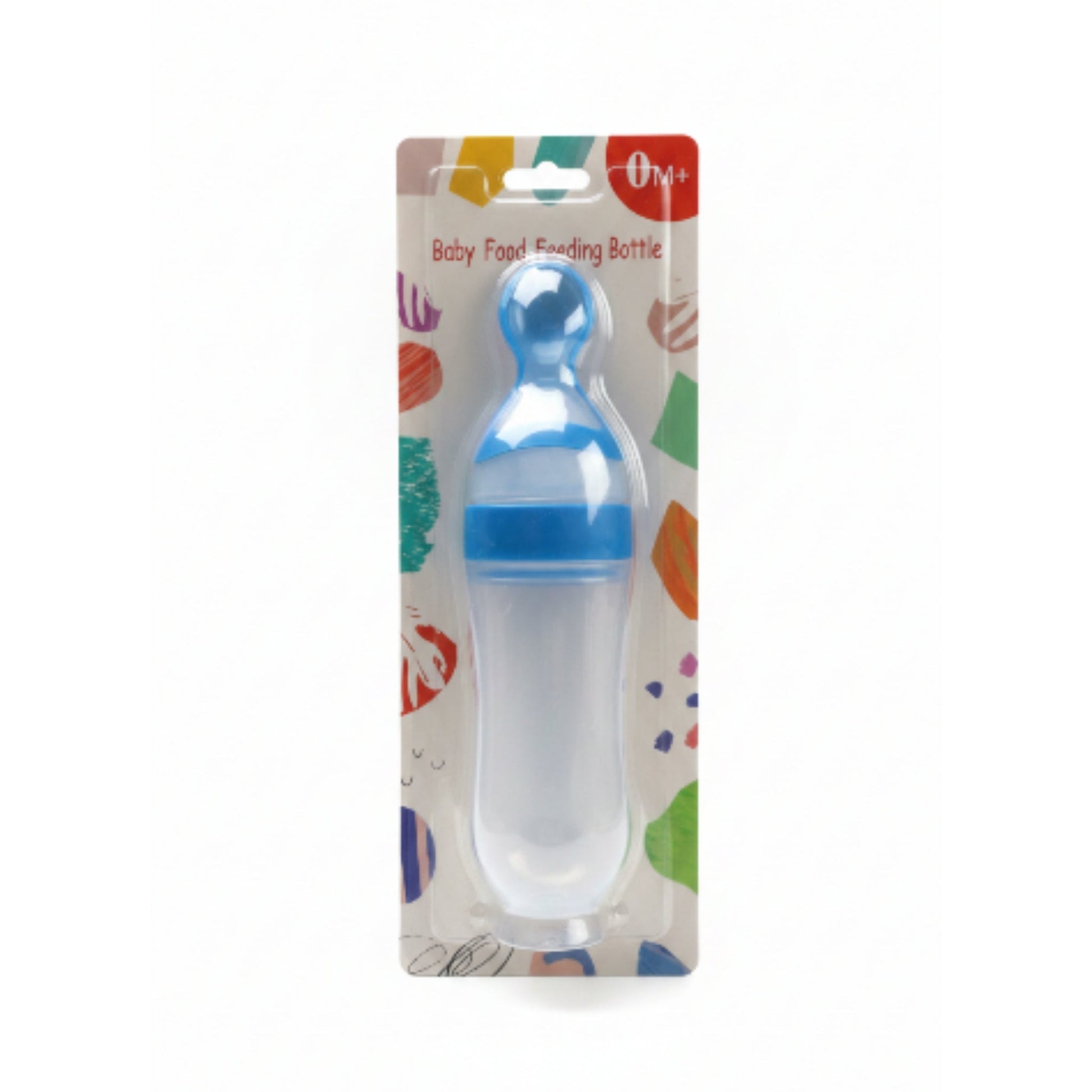 Baby Food Feeding Bottle with Spoon – Blue Silicone Squeeze Feeder