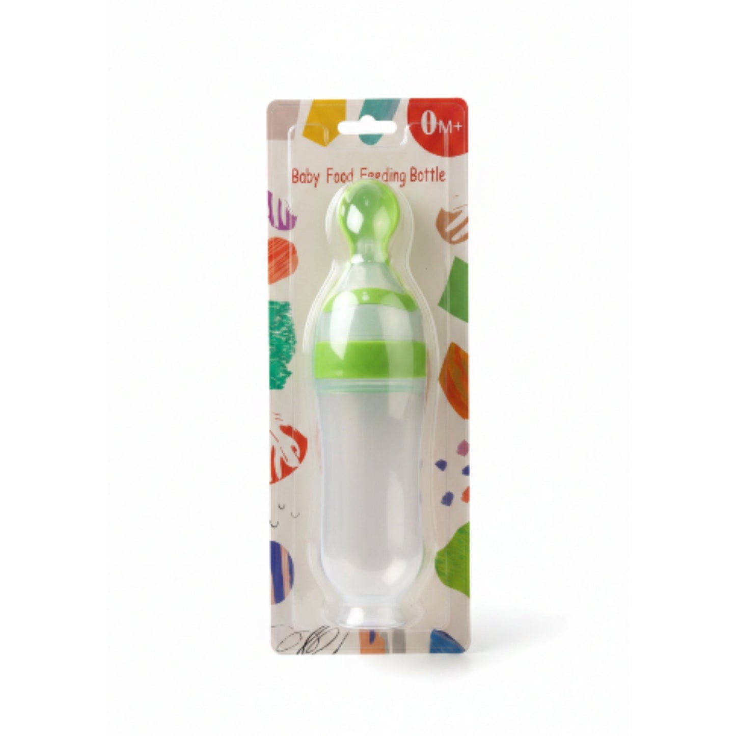 Baby Food Feeding Bottle with Spoon – Green Silicone Squeeze Feeder