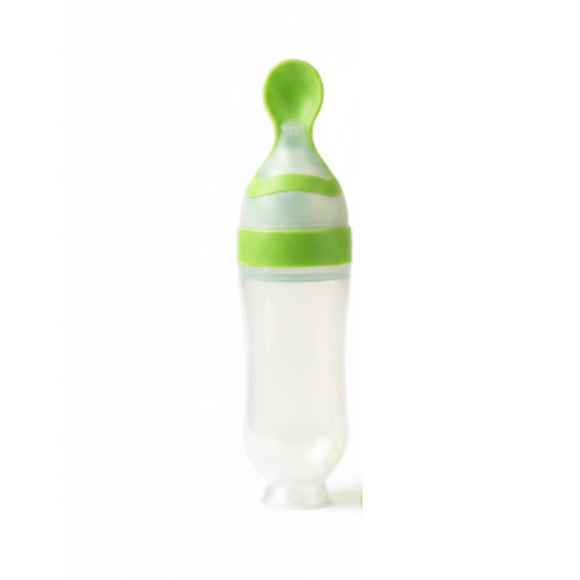 Baby Food Feeding Bottle with Spoon – Green Silicone Squeeze Feeder