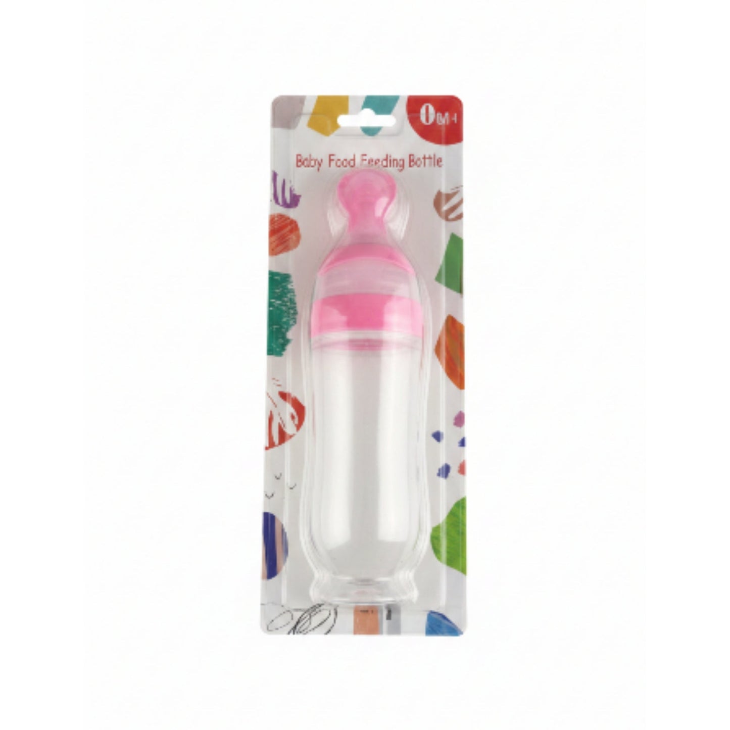 Baby Food Feeding Bottle with Spoon – Pink Silicone Squeeze Feeder