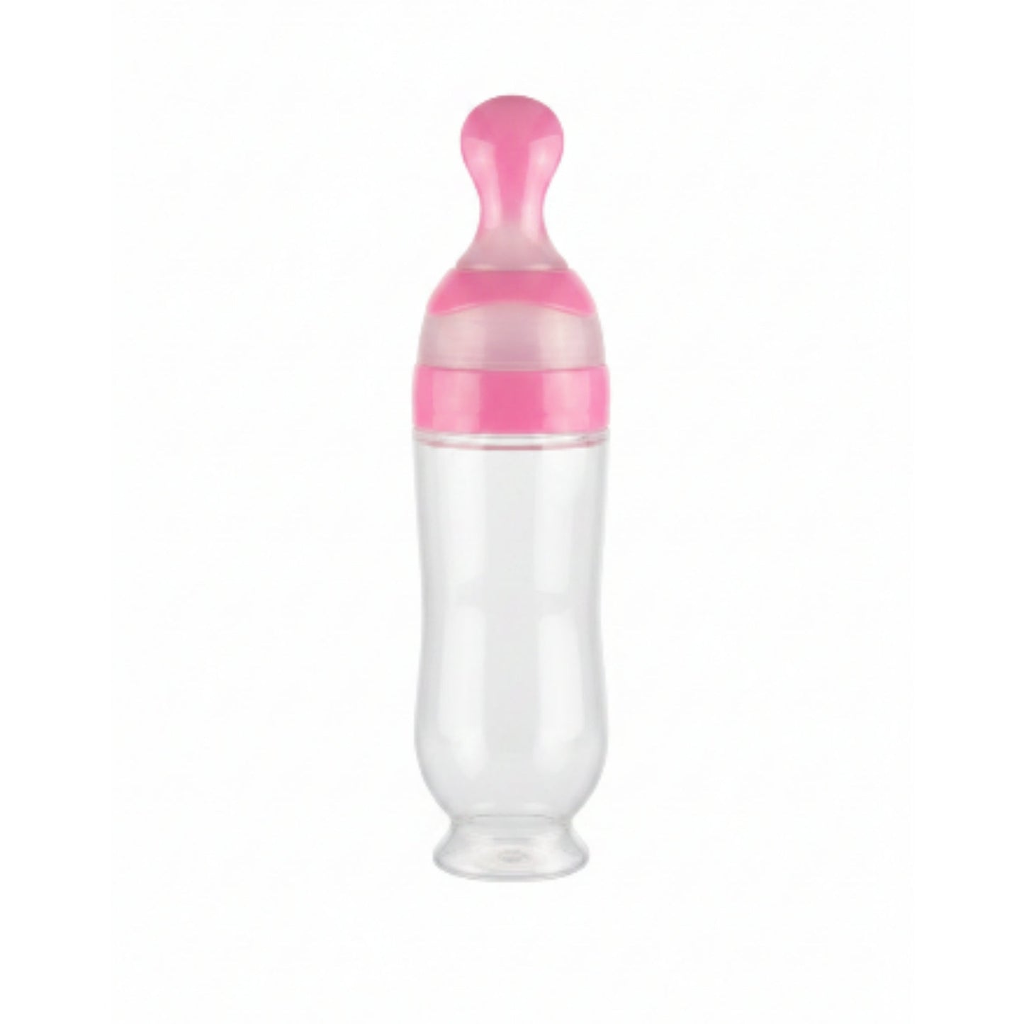 Baby Food Feeding Bottle with Spoon – Pink Silicone Squeeze Feeder
