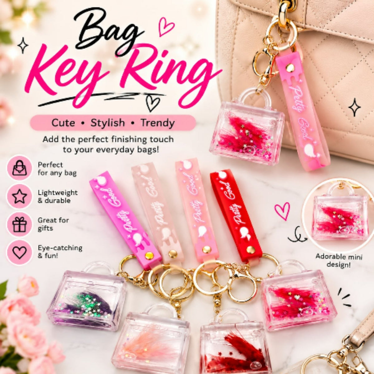 Bag Bubble Keyring – Decorative Handbag-Shaped Keychain with Glossy Bubble Design