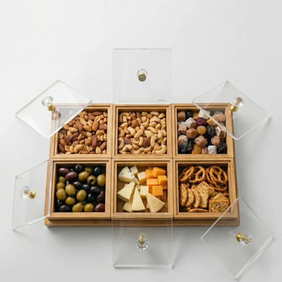 Bamboo Divided Storage With Crystal Knob