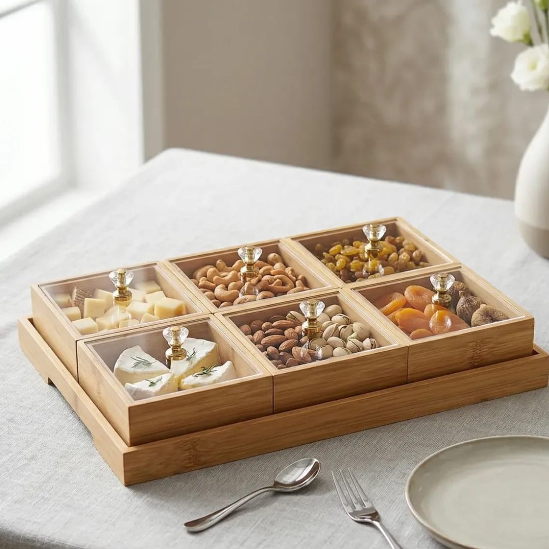 Bamboo Divided Storage With Crystal Knob