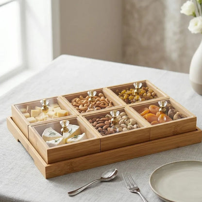 Bamboo Divided Storage With Crystal Knob