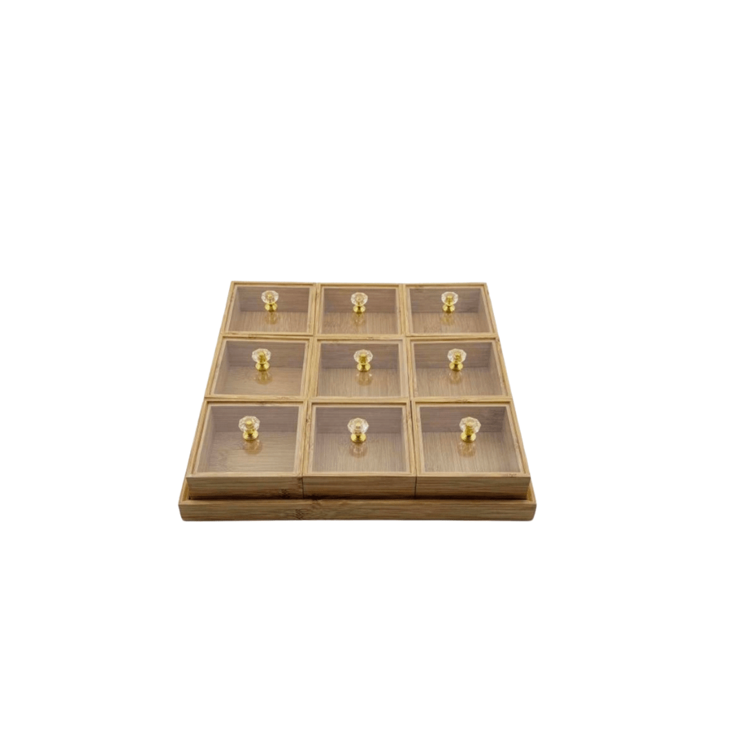 Bamboo Divided Storage With Crystal Knob