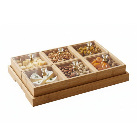 Bamboo Divided Storage With Crystal Knob