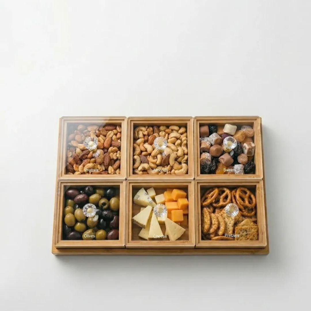 Bamboo Divided Storage With Crystal Knob
