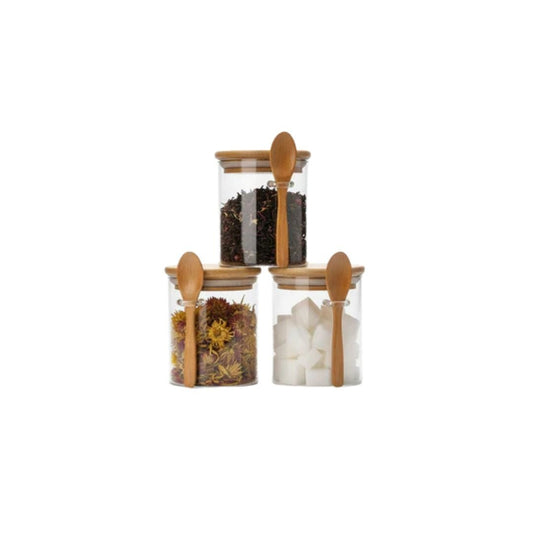Bamboo Lid Glass Jar with Spoon 8.5x10cm