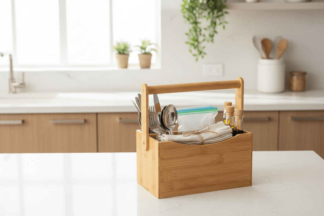 Bamboo Utensil Caddy with a built - in handle
