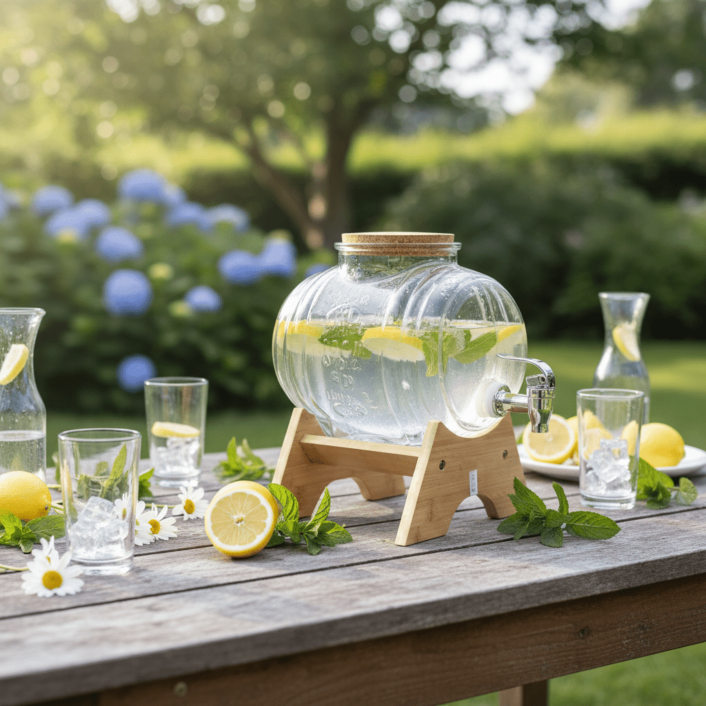 Barrel Shape Glass Dispenser On Stand