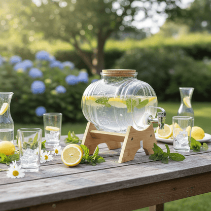 Barrel Shape Glass Dispenser On Stand