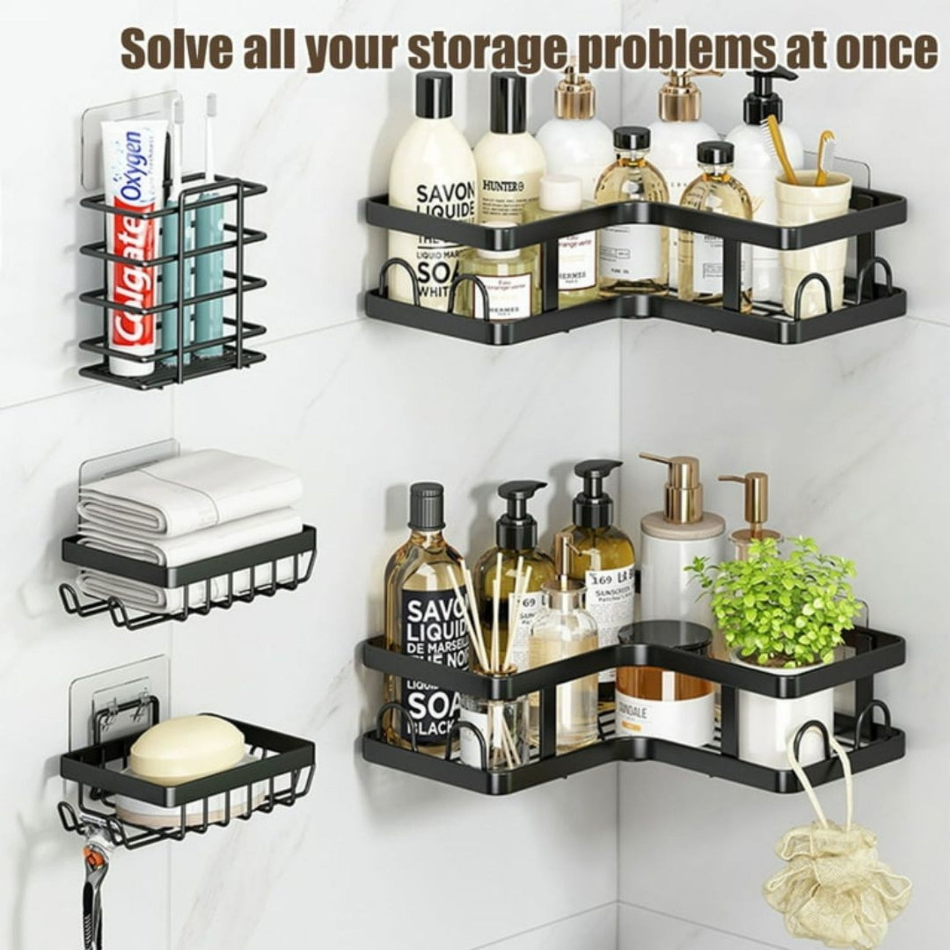 Black Corner Shower Caddy | Rust-Resistant Bathroom Shower Organizer Shelf