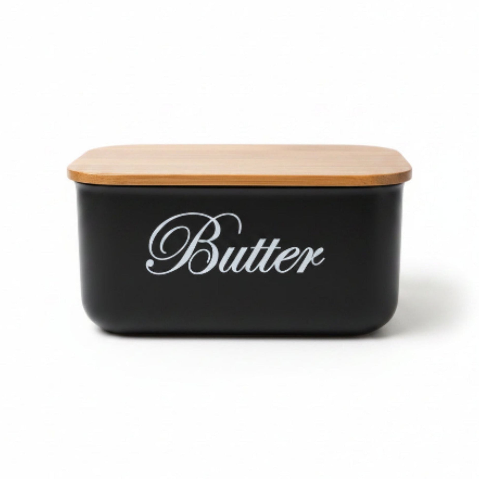 Black Metal Butter Dish with Bamboo Lid – Modern Kitchen Butter Keeper & Storage Container