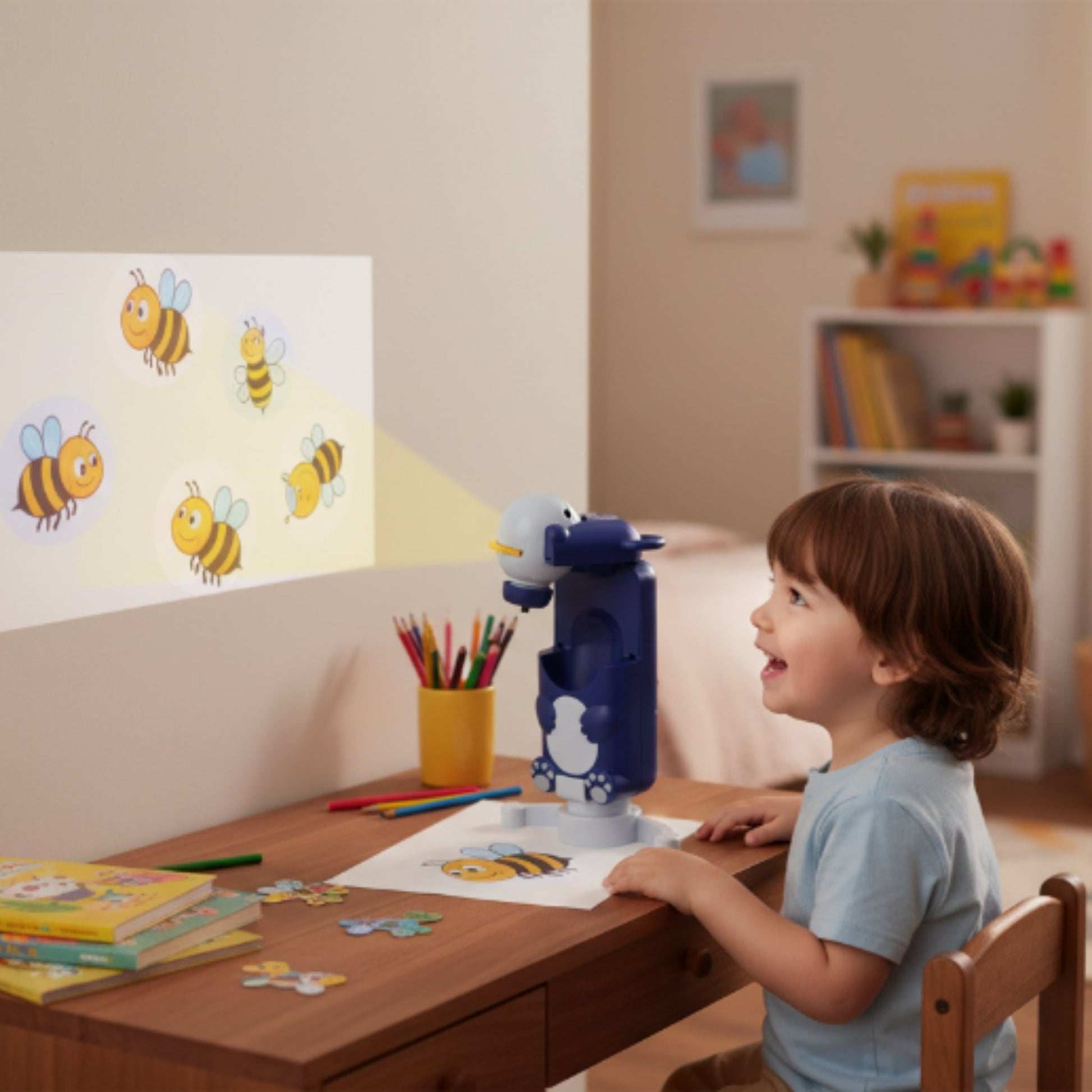 Blue Kids Projector Camera Toy – Educational LED Learning Projector