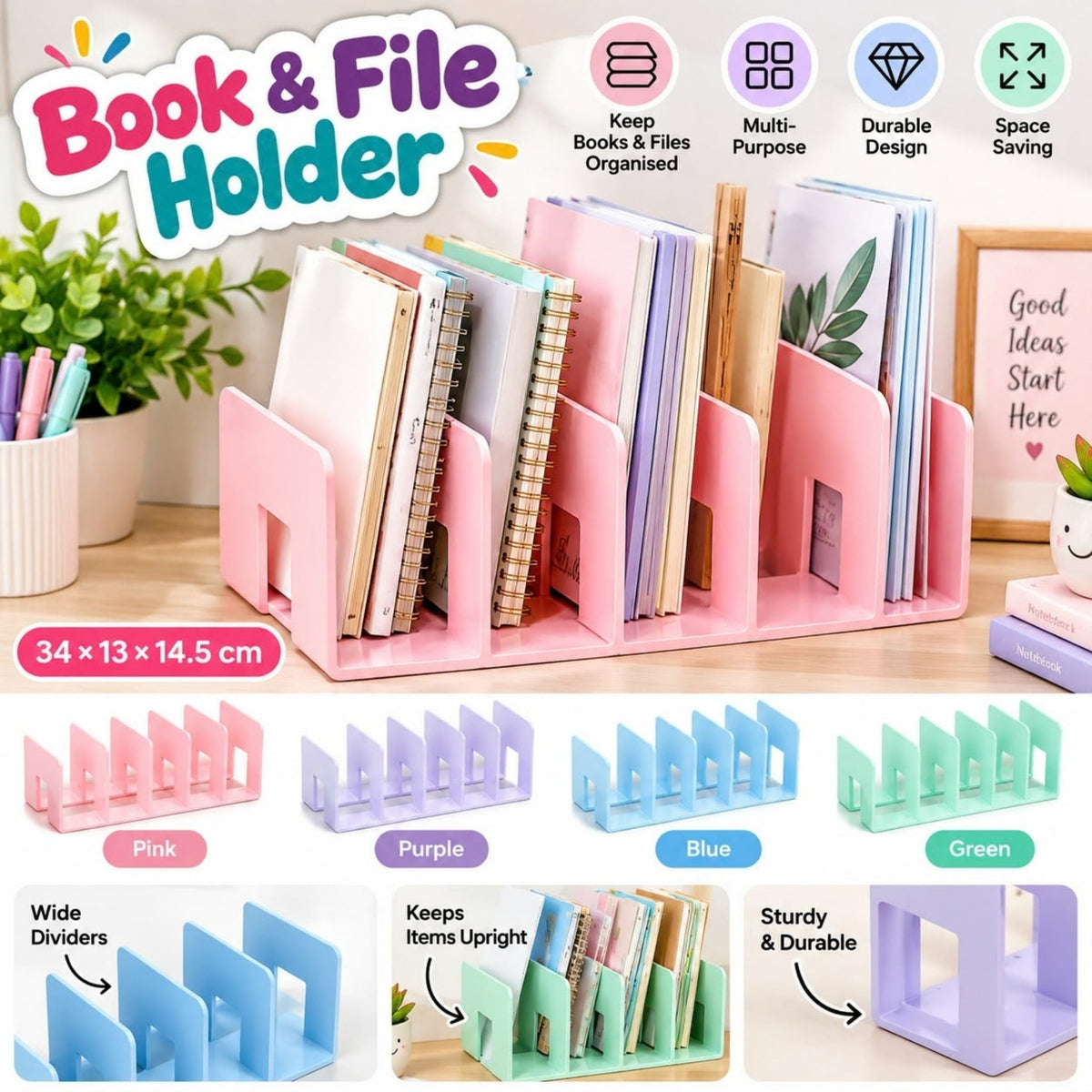 Book & File Holder – Desktop Storage Organizer for Books, Files & Documents
