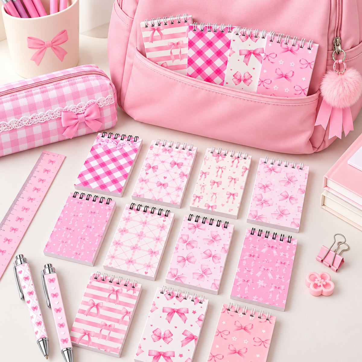 Bow Notebook with Pen Set in Assorted Bow Designs with 6 × 10cm Notebook and 13.5cm Pen