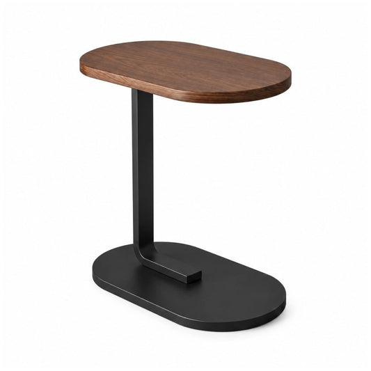 C-Shaped Side Table – Wooden Sofa End Table for Living Room & Bedroom – Brown