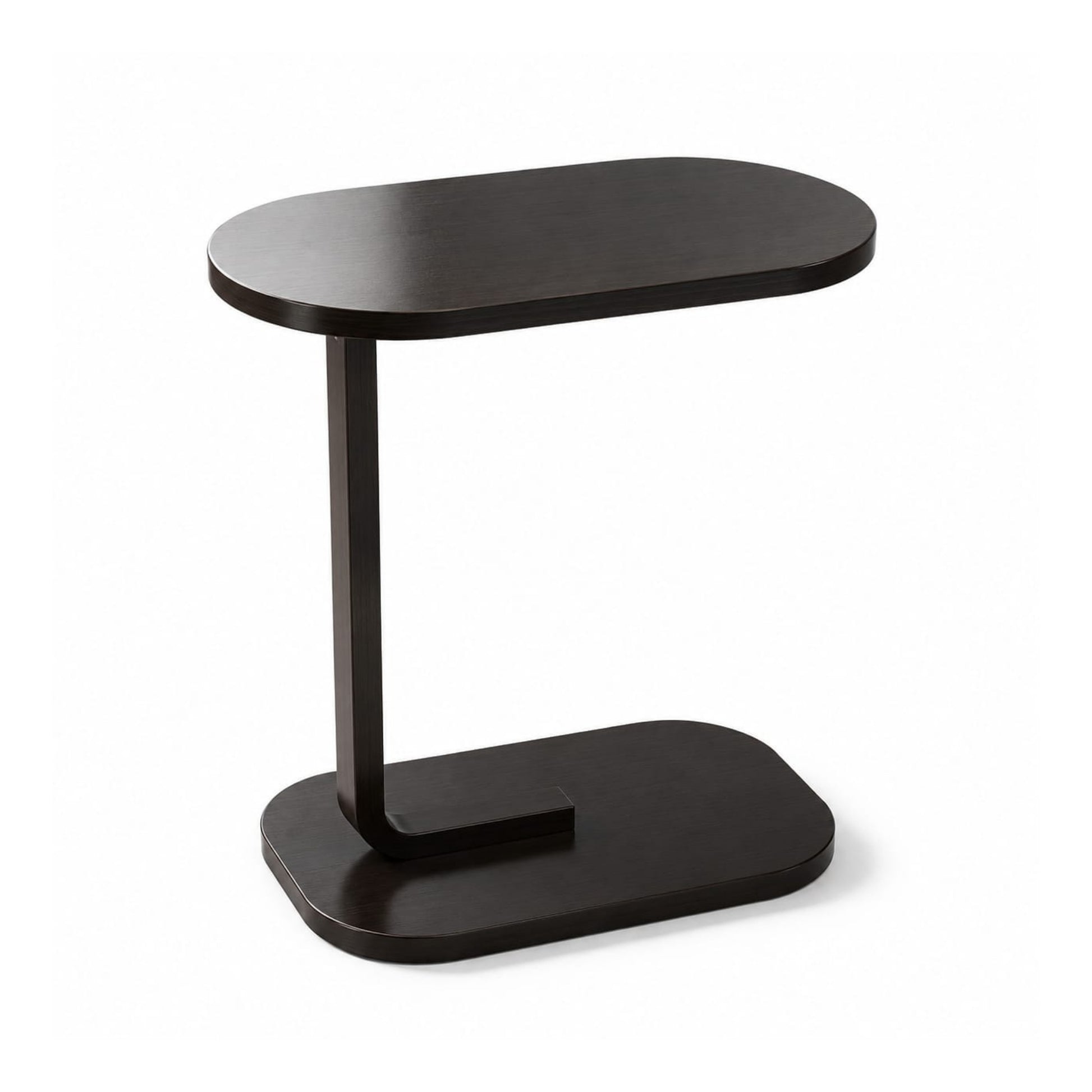 C-Shaped Side Table – Wooden Sofa End Table for Living Room & Bedroom – Black On White Background