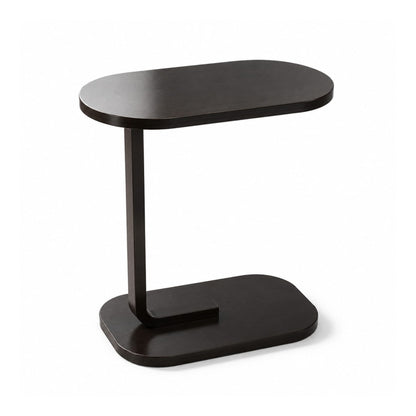 C-Shaped Side Table – Wooden Sofa End Table for Living Room & Bedroom – Black On White Background
