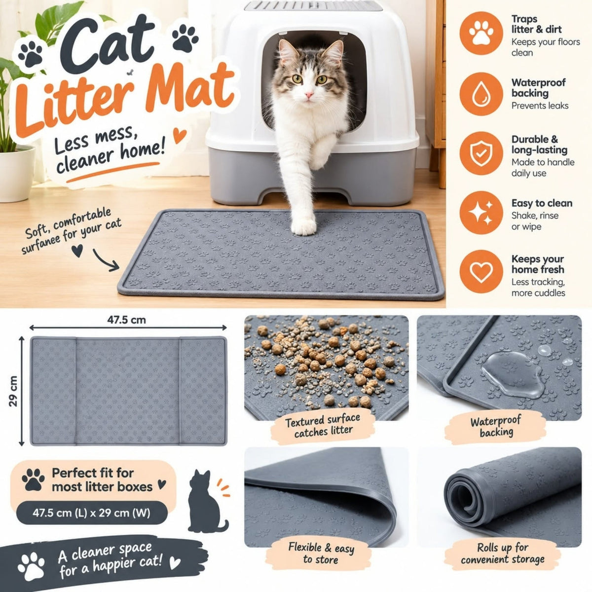 Cat Litter Mat – Litter Trapping & Floor Protection Mat