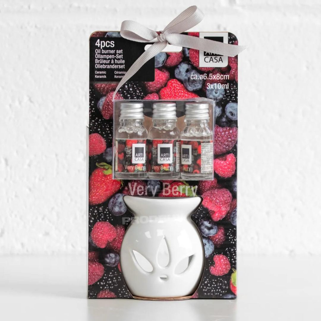 Ceramic Incense Burner and Essential Oil - Berry