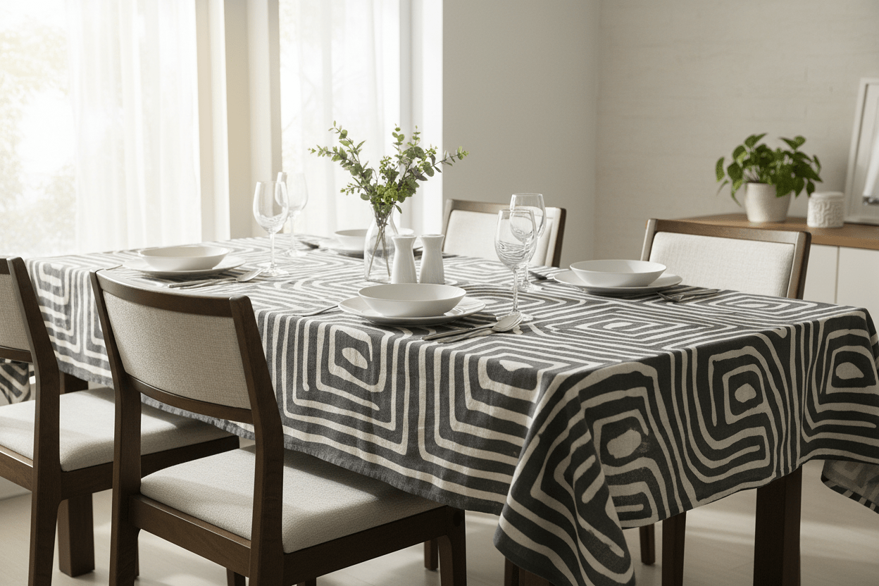 Chainstore Table Cloth Grey Swirl Linen Material 6 Seater 1.3m x 2.3m