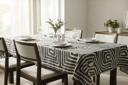 Chainstore Table Cloth Grey Swirl Linen Material 6 Seater 1.3m x 2.3m