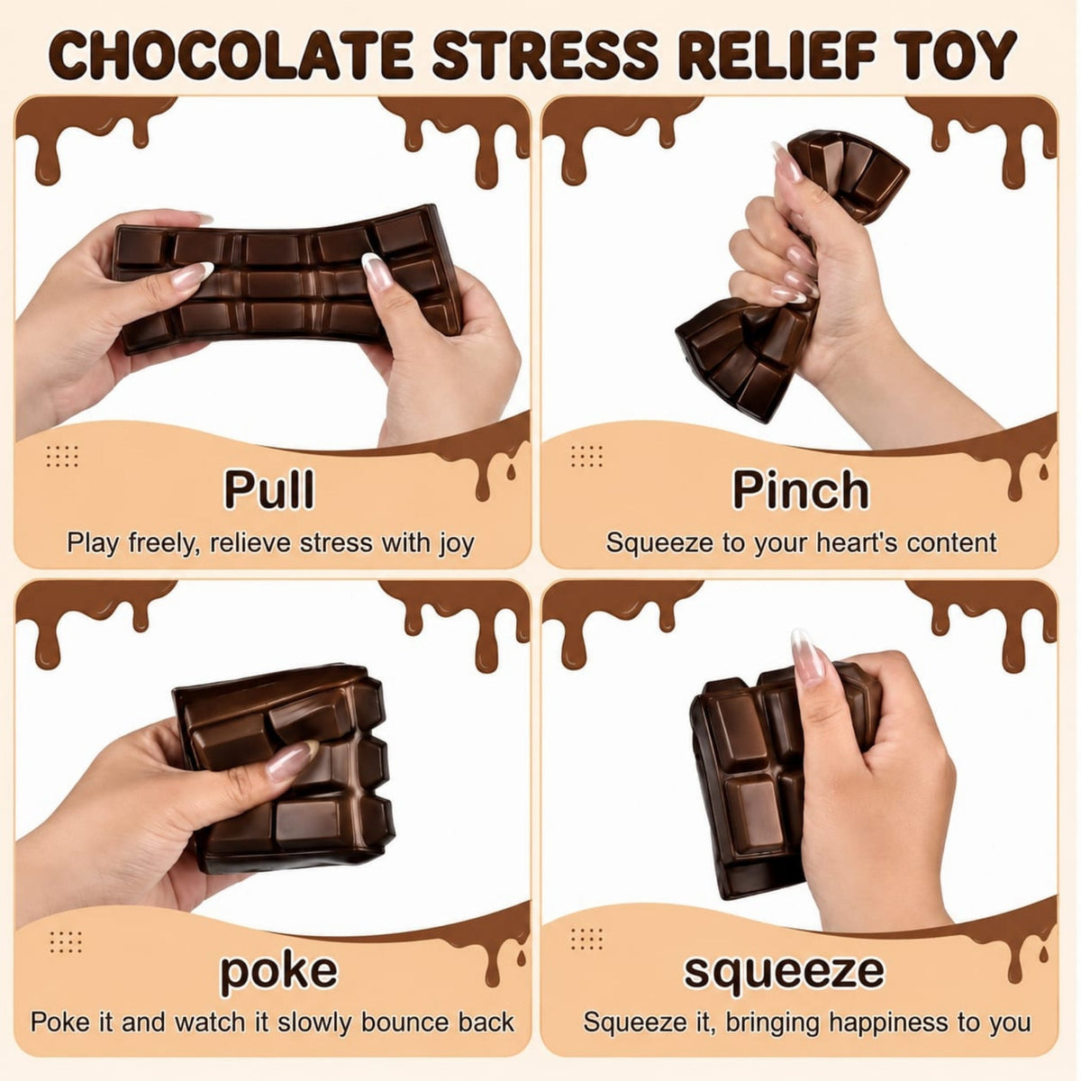 Chocolate Squishy Fidget Toy - Stress Relief Sensory Toy