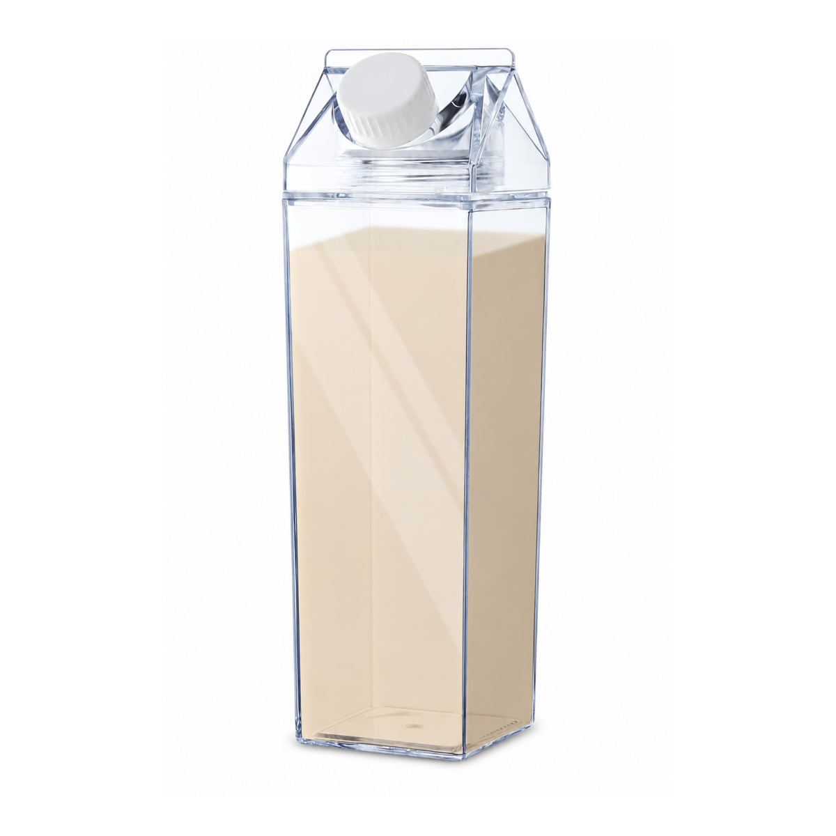 Clear Acrylic Milk Carton Style Drink Container 1L On White Background