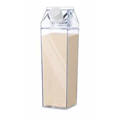 Clear Acrylic Milk Carton Style Drink Container 1L On White Background