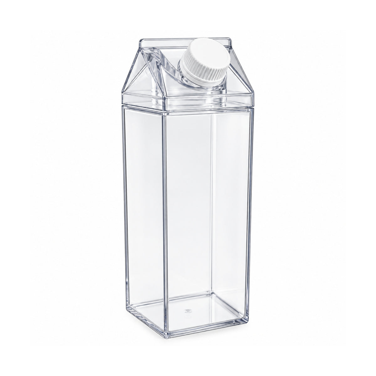 Clear Acrylic Milk Carton Style Drink Container 500ml On White Background