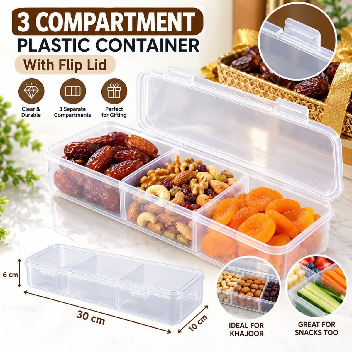 Compartment Plastic Container – Flip Lid Food & Snack Storage Organizer
