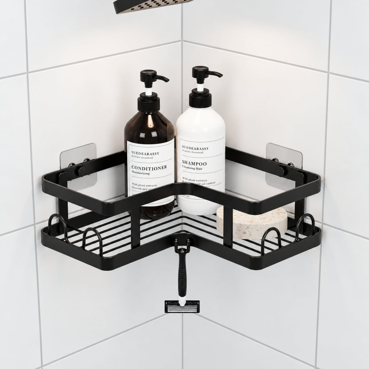 Corner Shower Caddy - Rust-Resistant Bathroom Shower Organizer Shelf - Black