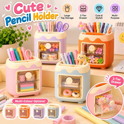Cute Pencil Holder – Desktop Stationery Organizer with Multi-Compartment Storage