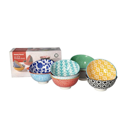 Danny Home 10pc Porcelain Bowl Set – Elegant Serving & Dining Bowls for Everyday Meals On White Background