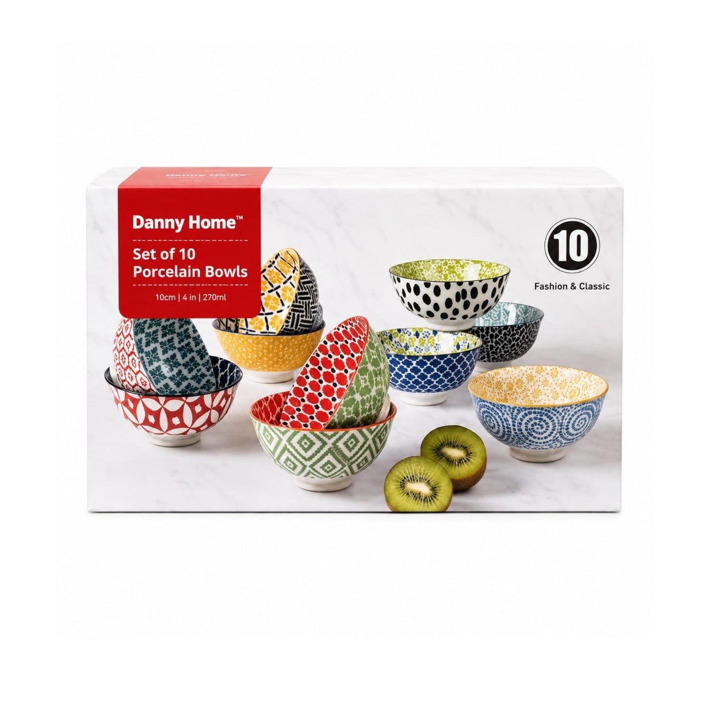 Danny Home 10pc Porcelain Bowl Set – Elegant Serving & Dining Bowls for Everyday Meals