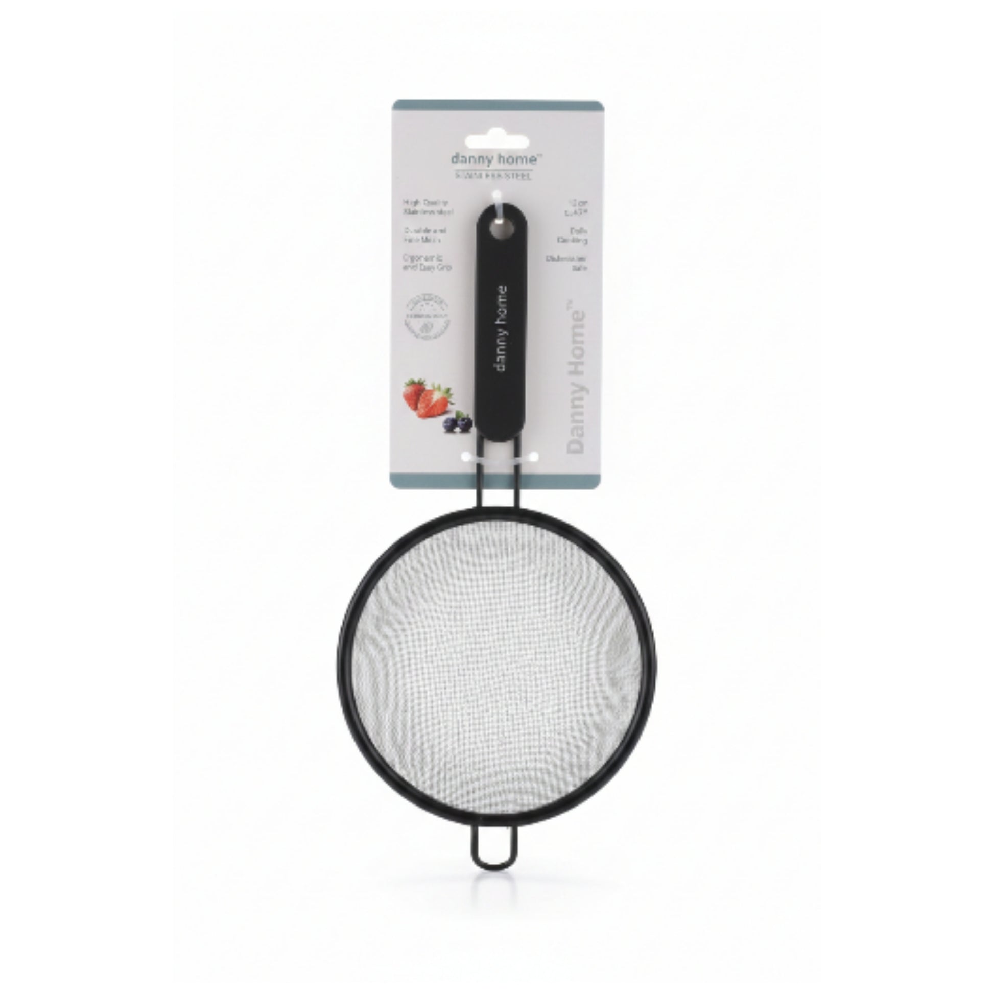 Danny Home 12cm Black Stainless Steel Fine Mesh Sifter | Kitchen Flour Sieve On White Background
