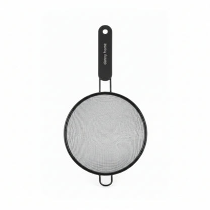 Danny Home 18cm Black Stainless Steel Fine Mesh Sifter | Kitchen Flour Sieve On White Background