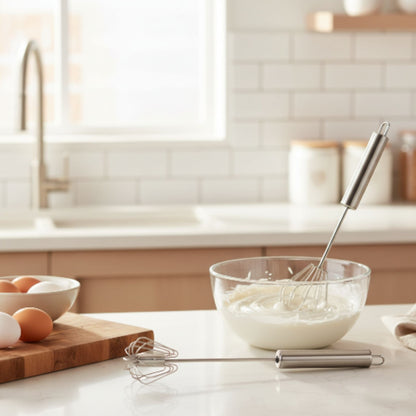 Danny Home 2pc Auto Rotating Whisk Set – Stainless Steel Hand Mixer for Baking, Eggs & Cream