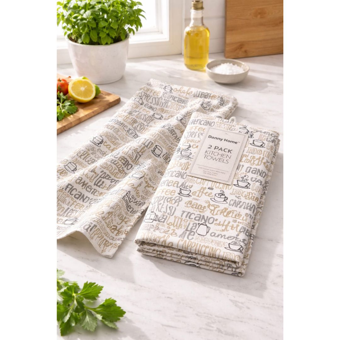 Danny Home 2pc Cotton Kitchen Towels - Coffee