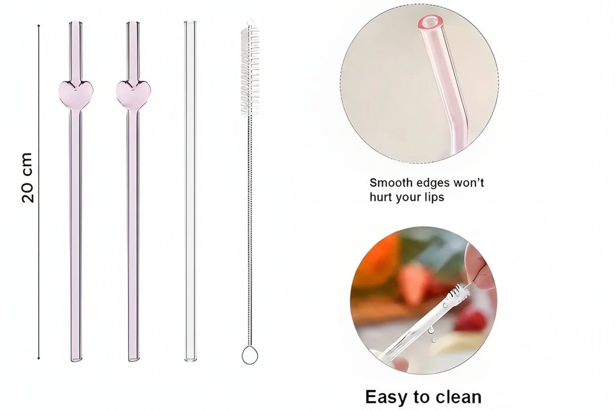 Danny Home 2pc Heart Glass Straw