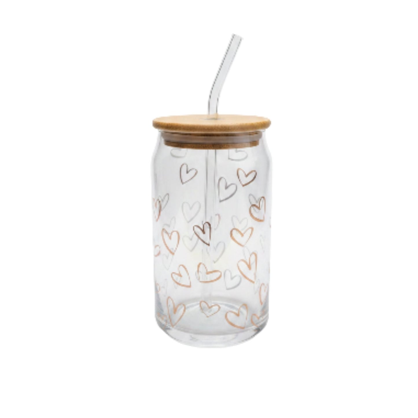 Danny Home 2pc Printed Bamboo Glass Can With Straw 500ml - Gold Heart