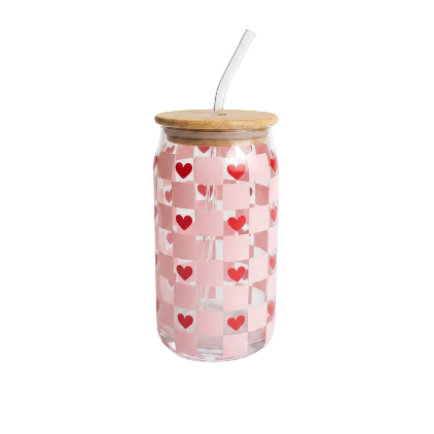 Danny Home 2pc Printed Bamboo Glass Can With Straw 500ml - Heart